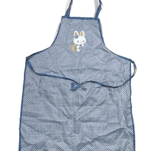 Apron Bunny Smock Blue Check Popo Ring Bib - Picture 4 of 4